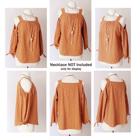 Spice PolkaDot Retro 100% Cotton Cold Shoulder Top - Picture 7 of 8